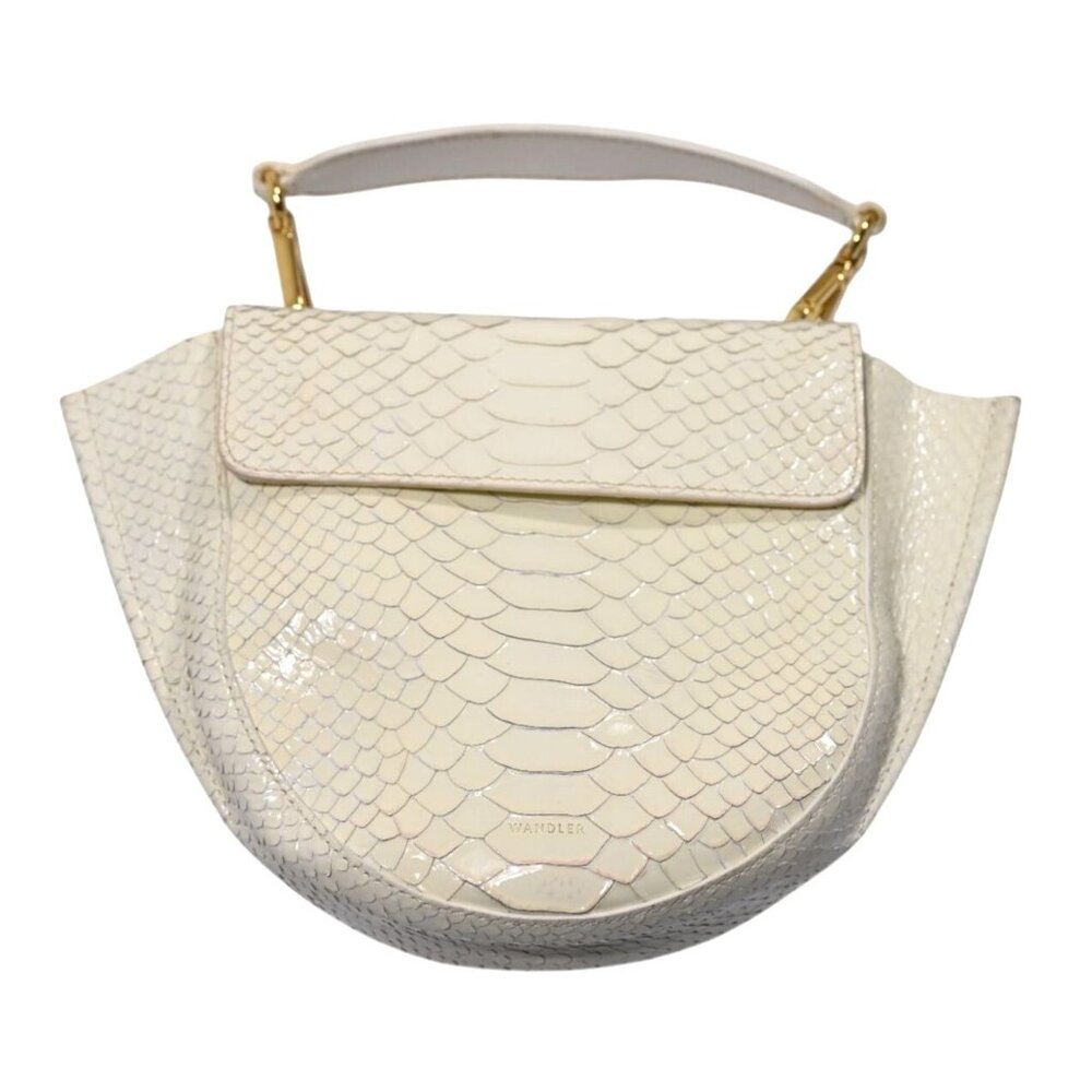 Wandler Mini Hortensia Snakeskin-Embossed Calf Leather Handbag in Ivory